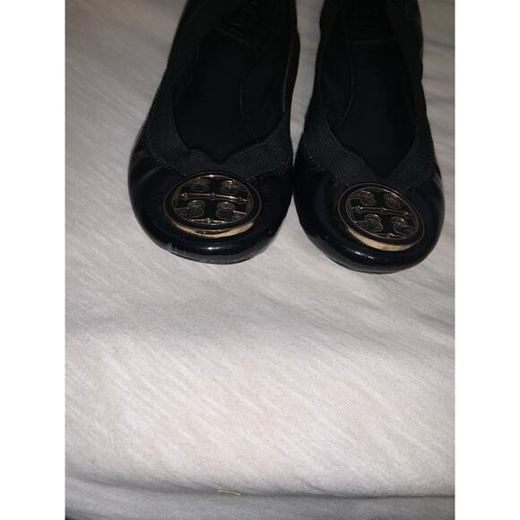 Tory Burch Caroline Black Patent Women’s Black Leather Ballet Flats Size 5 - Picture 2 of 4